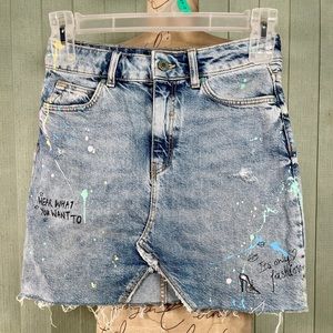 ZARA XS grunge punk style distressed denim skirt